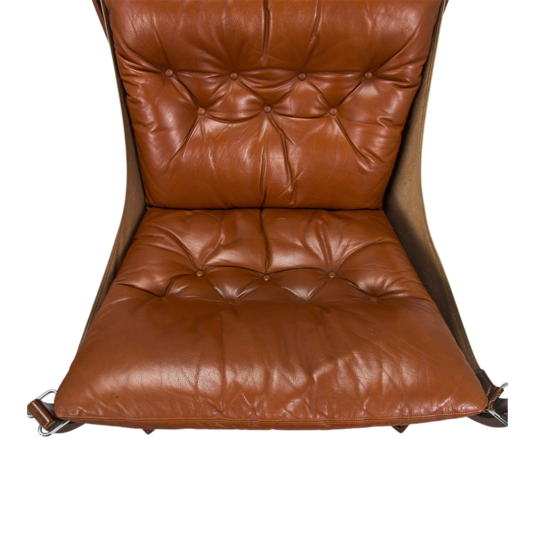 1970s Sigurd Ressel : classic low-back "Falcon" chair in medium brown leather