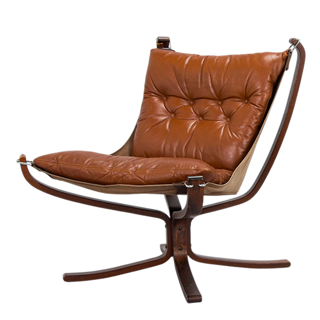 1970s Sigurd Ressel : classic low-back "Falcon" chair in medium brown leather