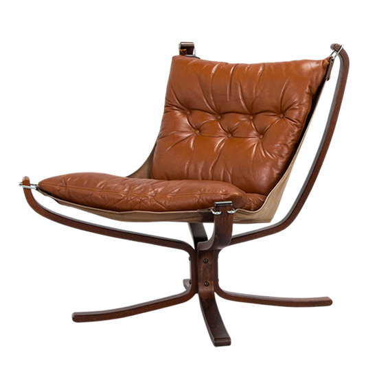 1970s Sigurd Ressel : classic low-back "Falcon" chair in medium brown leather