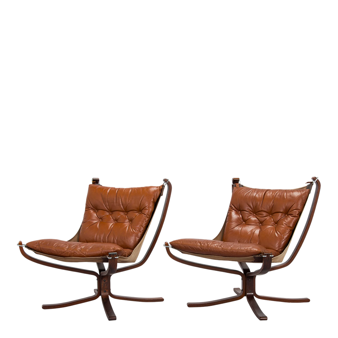 1970s Sigurd Ressel : classic low-back "Falcon" chair in medium brown leather