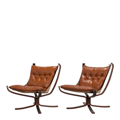 1970s Sigurd Ressel : classic low-back "Falcon" chair in medium brown leather