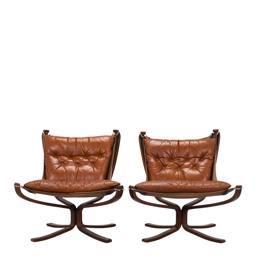 1970s Sigurd Ressel : classic low-back "Falcon" chair in medium brown leather