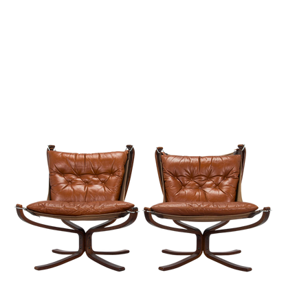 1970s Sigurd Ressel : classic low-back "Falcon" chair in medium brown leather