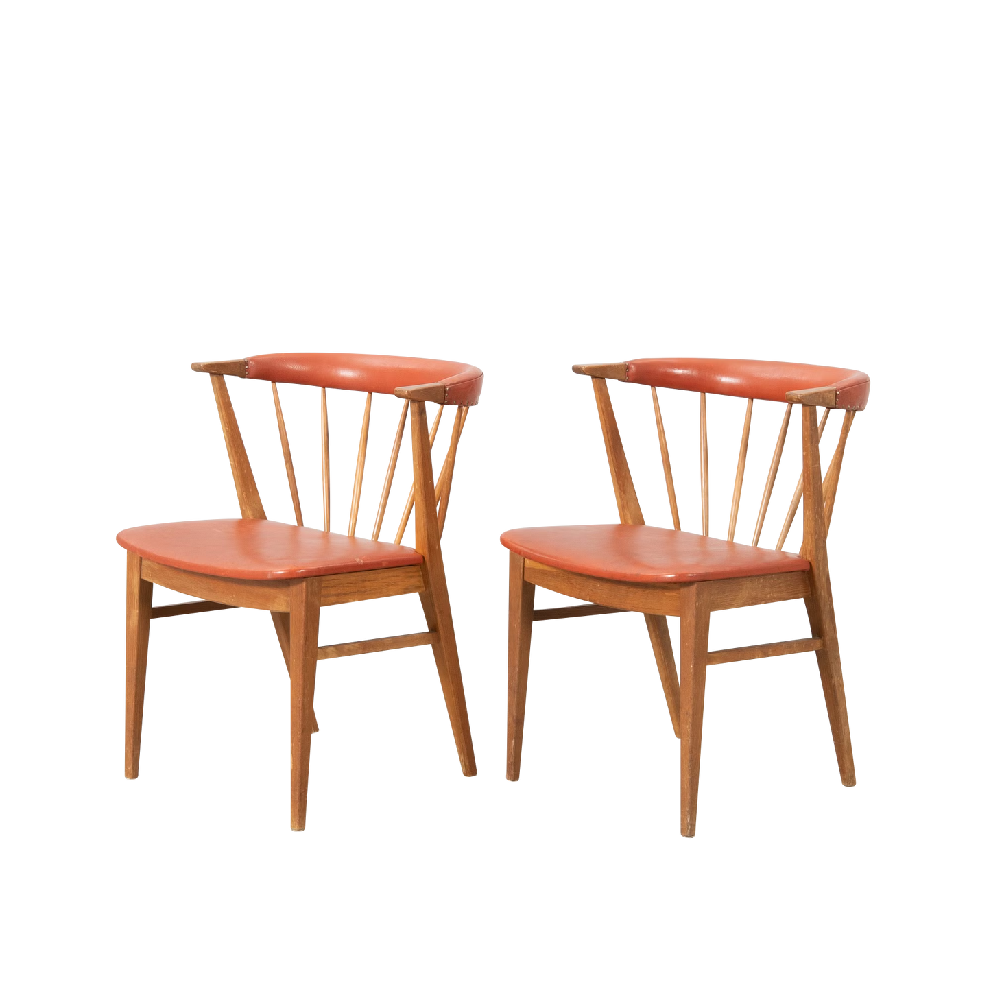 1950s Swedish : fanned spindle-back “cocktail chair” w/leatherette seating