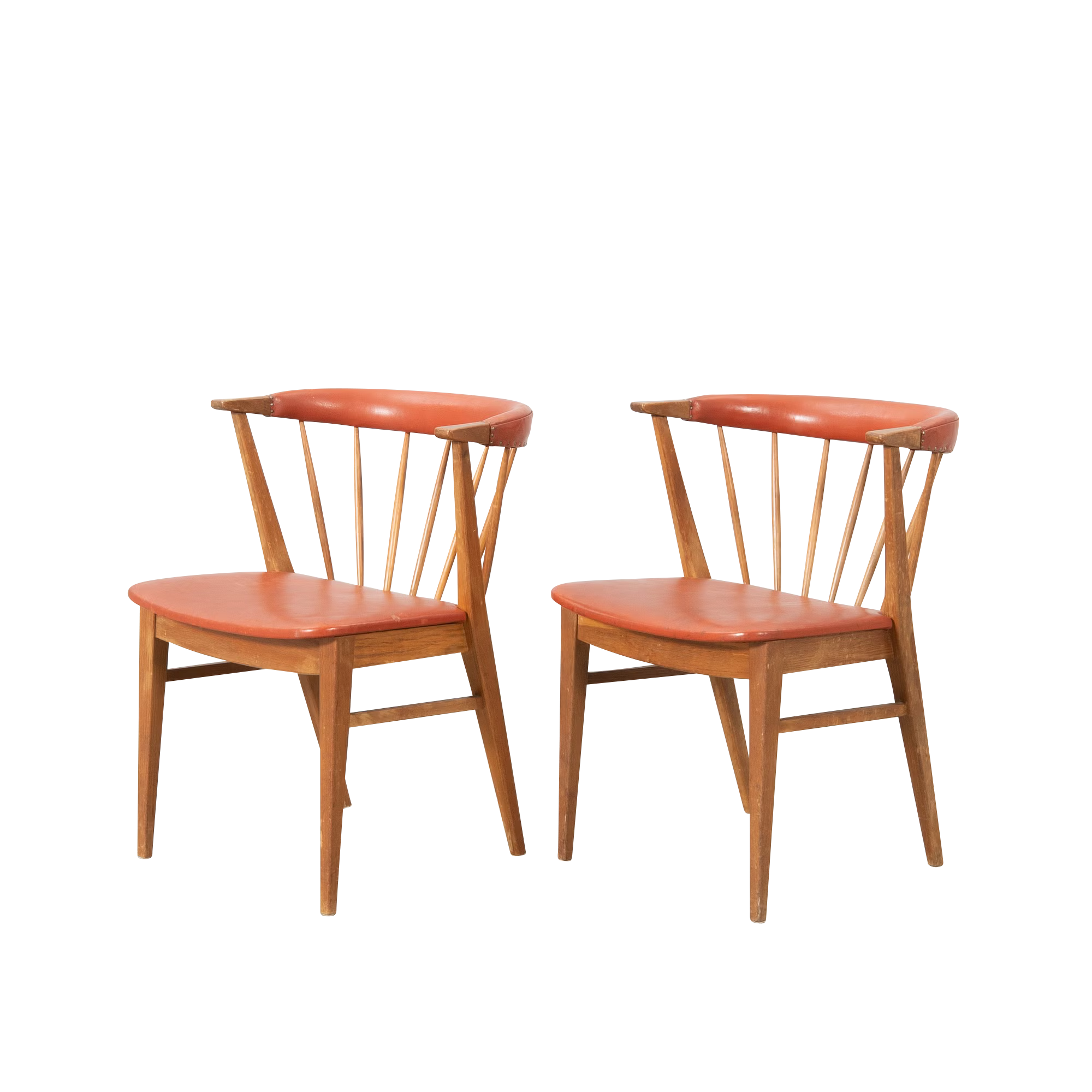 1950s Swedish : fanned spindle-back “cocktail chair” w/leatherette seating