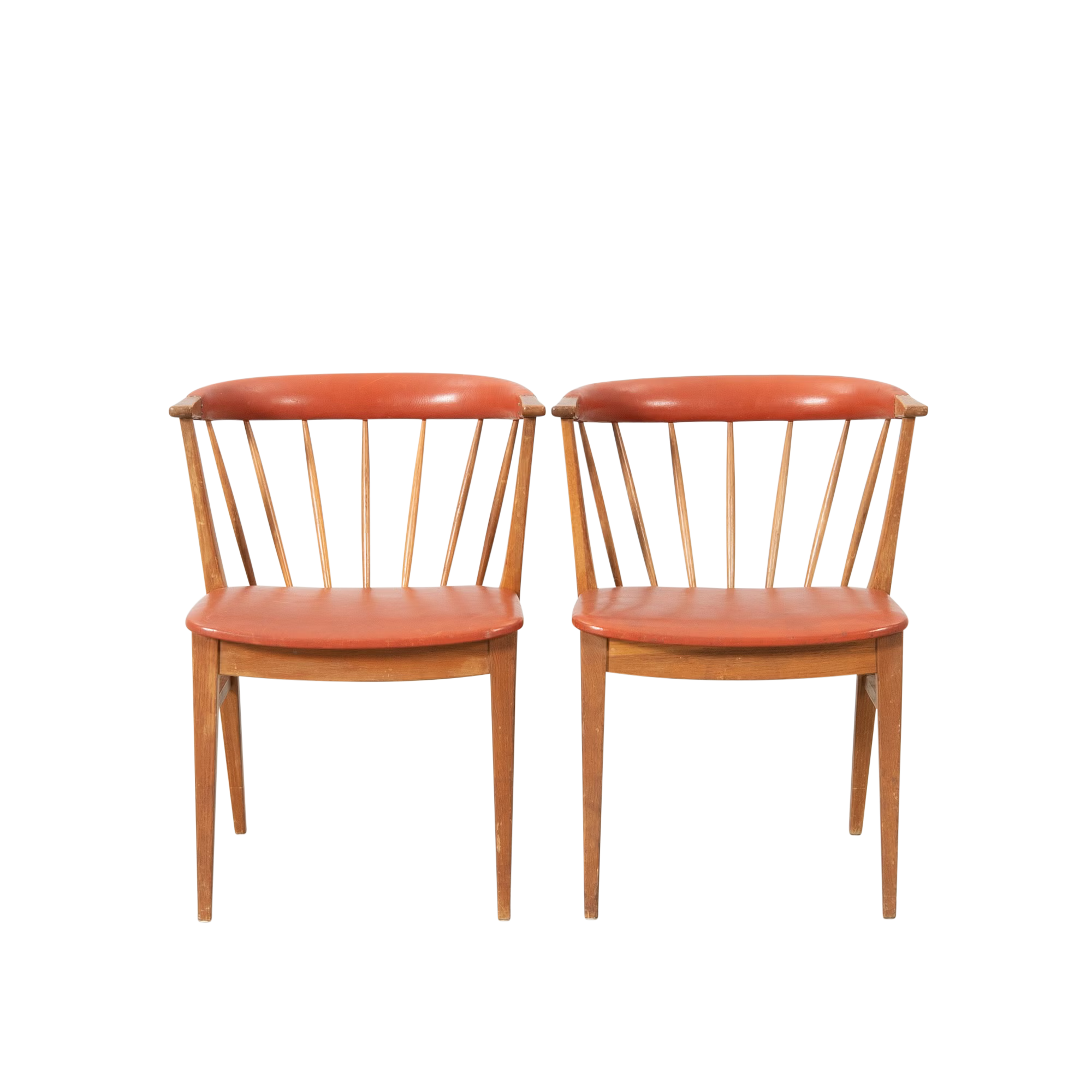 1950s Swedish : fanned spindle-back “cocktail chair” w/leatherette seating