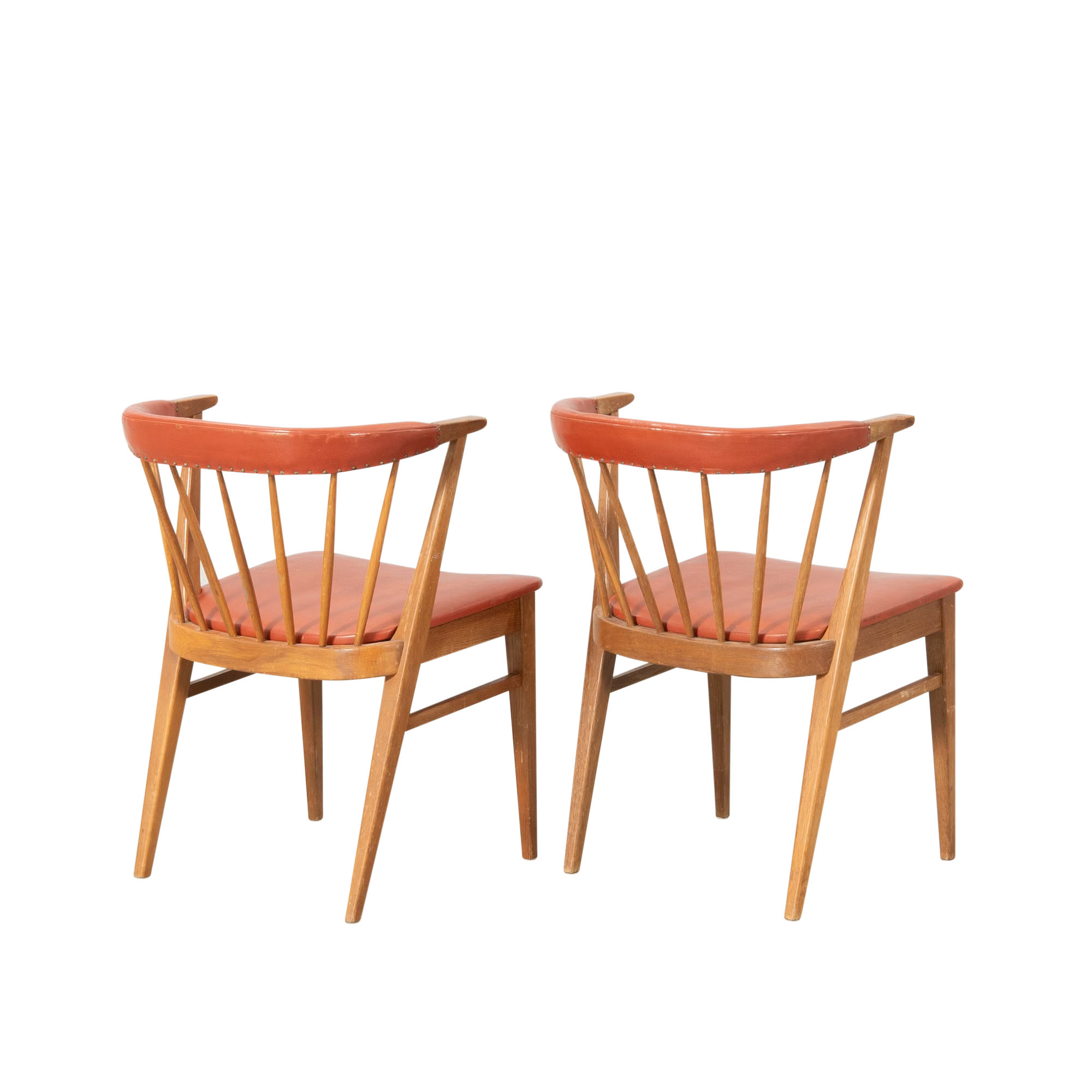 1950s Swedish : fanned spindle-back “cocktail chair” w/leatherette seating