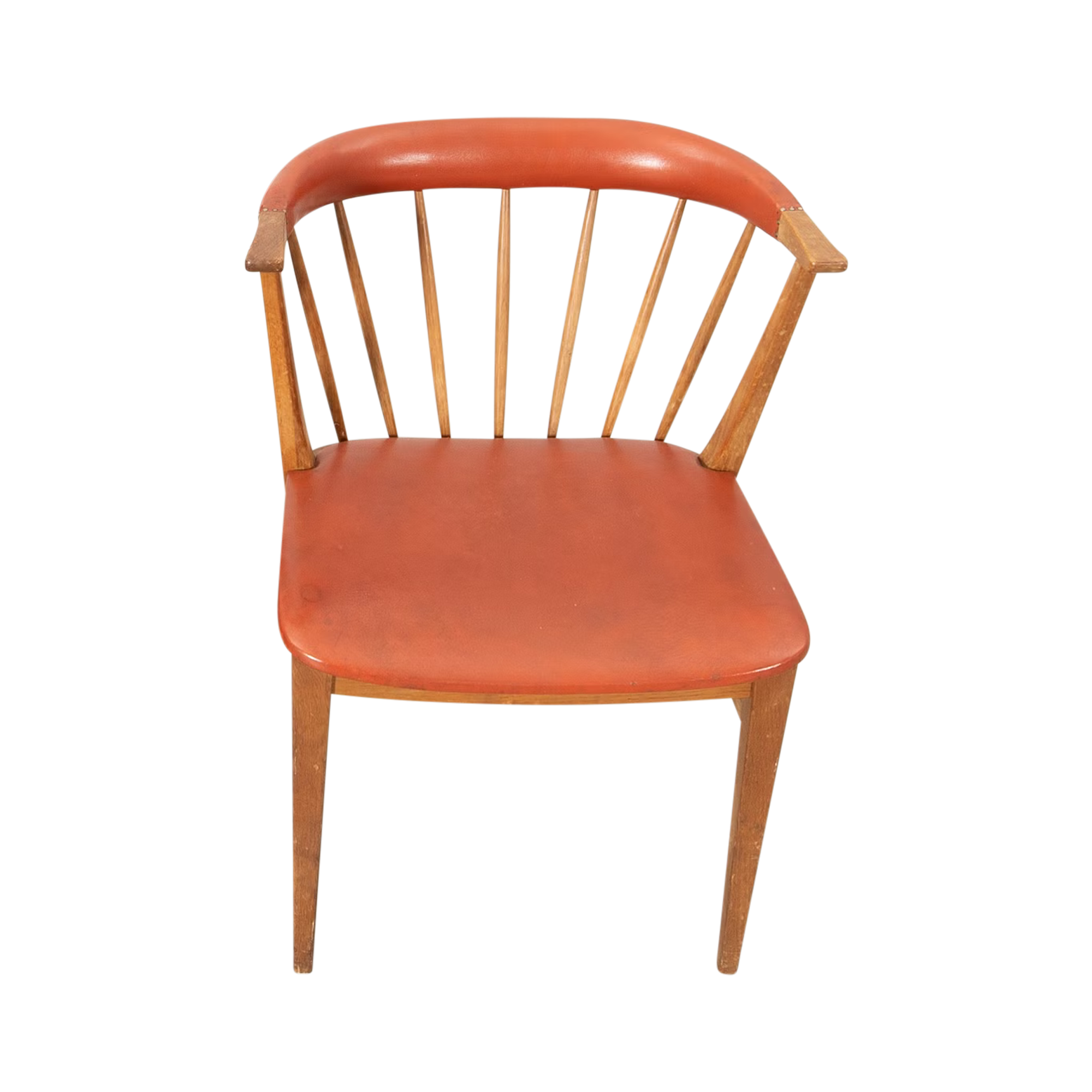 1950s Swedish : fanned spindle-back “cocktail chair” w/leatherette seating