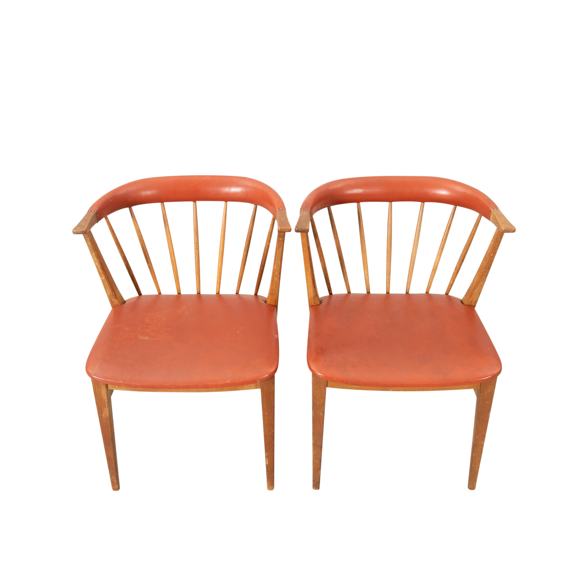 1950s Swedish : fanned spindle-back “cocktail chair” w/leatherette seating