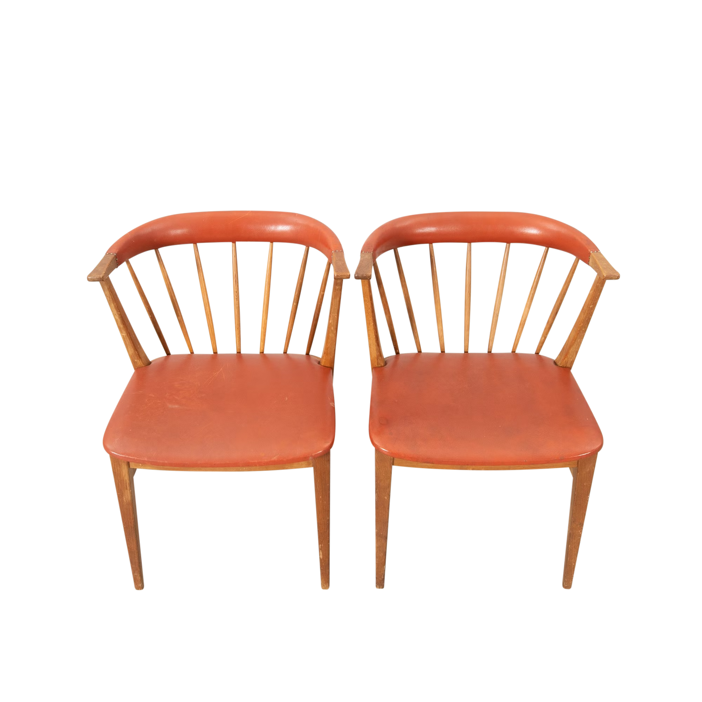 1950s Swedish : fanned spindle-back “cocktail chair” w/leatherette seating