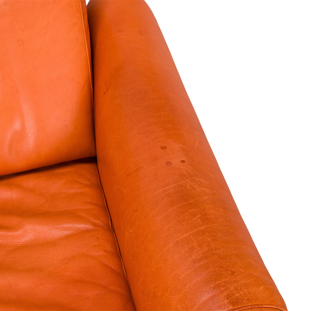 1970s Yrjö Kukkapuro : pair of orange leather & birch 