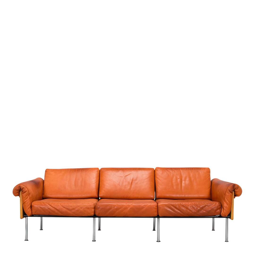 1970s Yrjö Kukkapuro : orange leather and birchwood 