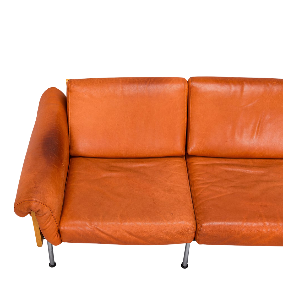 1970s Yrjö Kukkapuro : orange leather and birchwood 