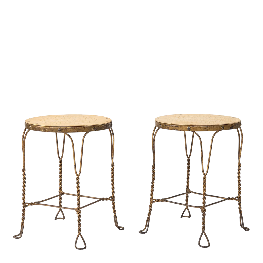 c1910 French : Belle Époque hand-forged wrought iron garden stool