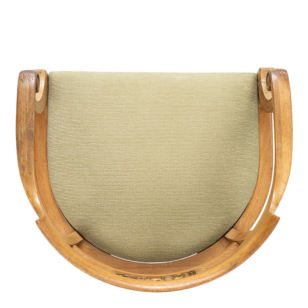 1830s Karl Johan : scroll arm mahogany armchair w/laurel leaf detail