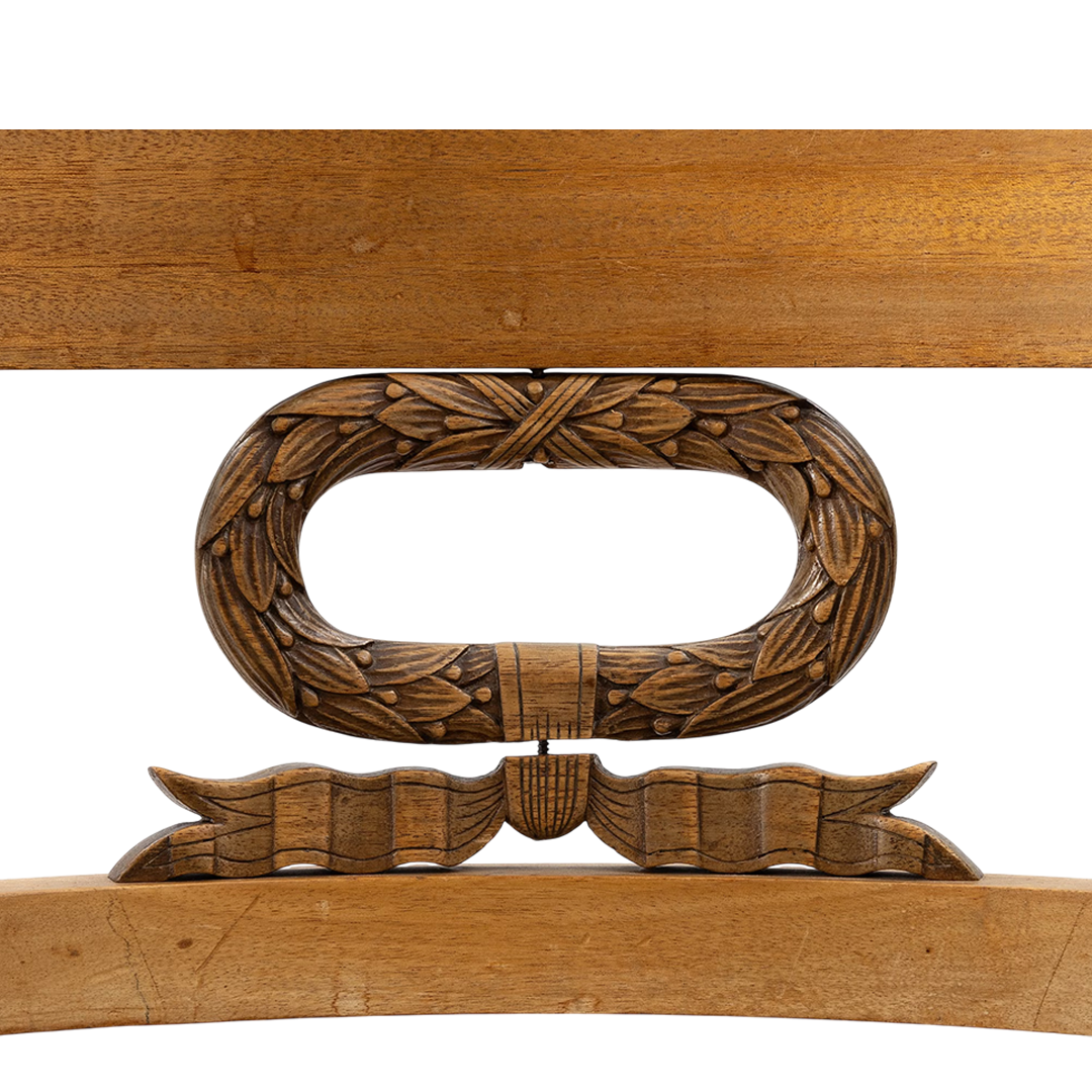 1830s Karl Johan : scroll arm mahogany armchair w/laurel leaf detail