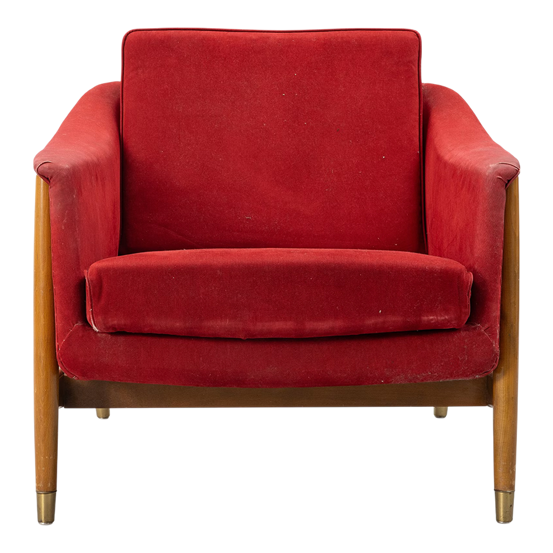 1960s Folke Ohlsson : red velvet & beech "Scania" lounge chair, DUX