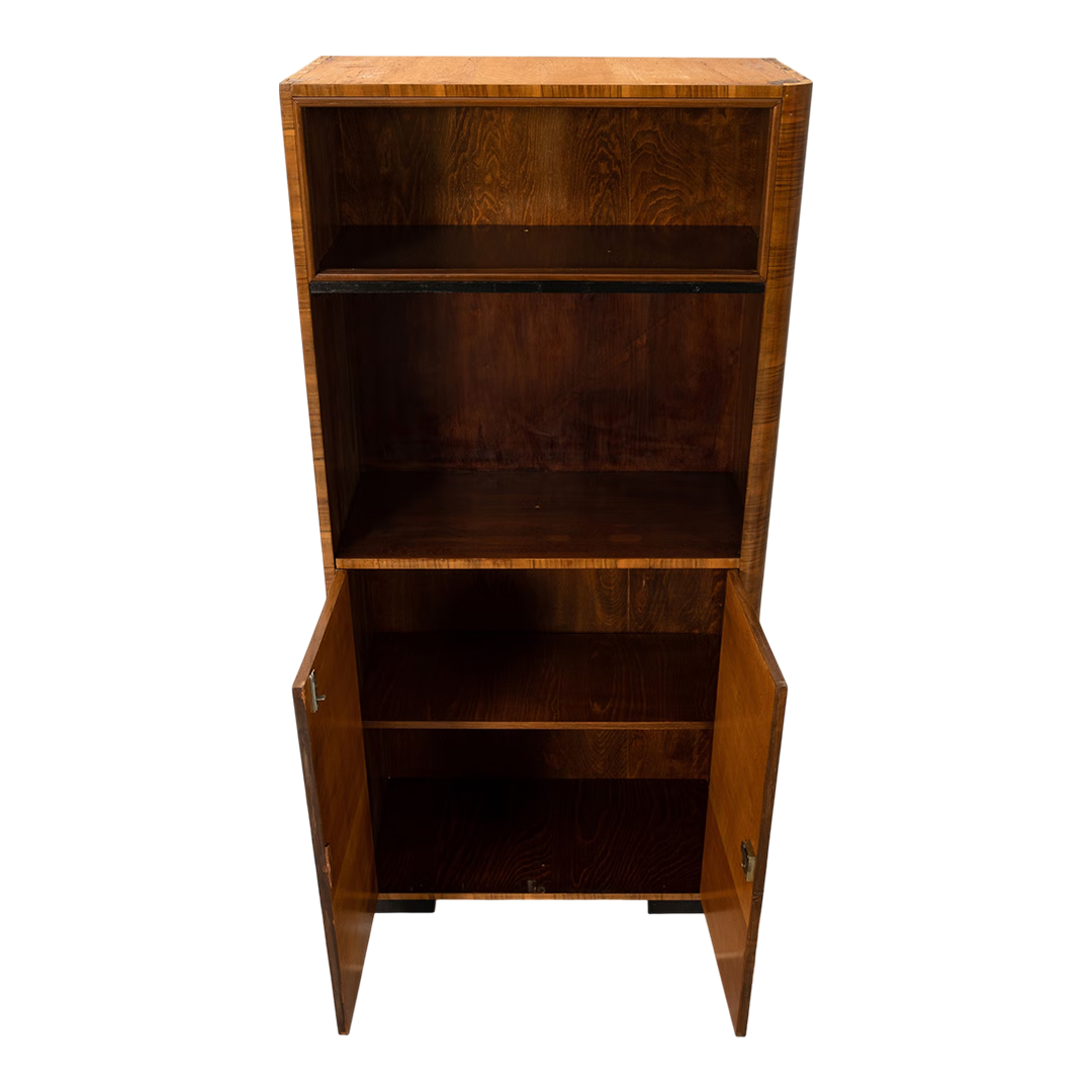 1920s Northern European : burl walnut 67" tall Art Deco cabinet