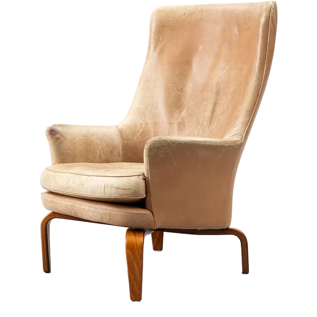 Late 1960s Arne Norell : bent beechwood & leather "Pilot" lounge chair