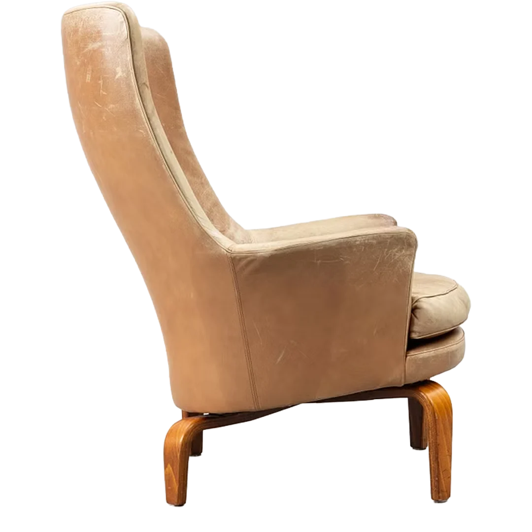 Late 1960s Arne Norell : bent beechwood & leather "Pilot" lounge chair