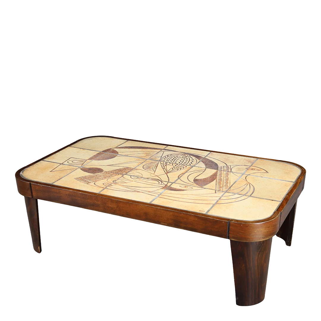 1960s Raymonde Leduc : "Two Doves" abstract ceramic coffee table