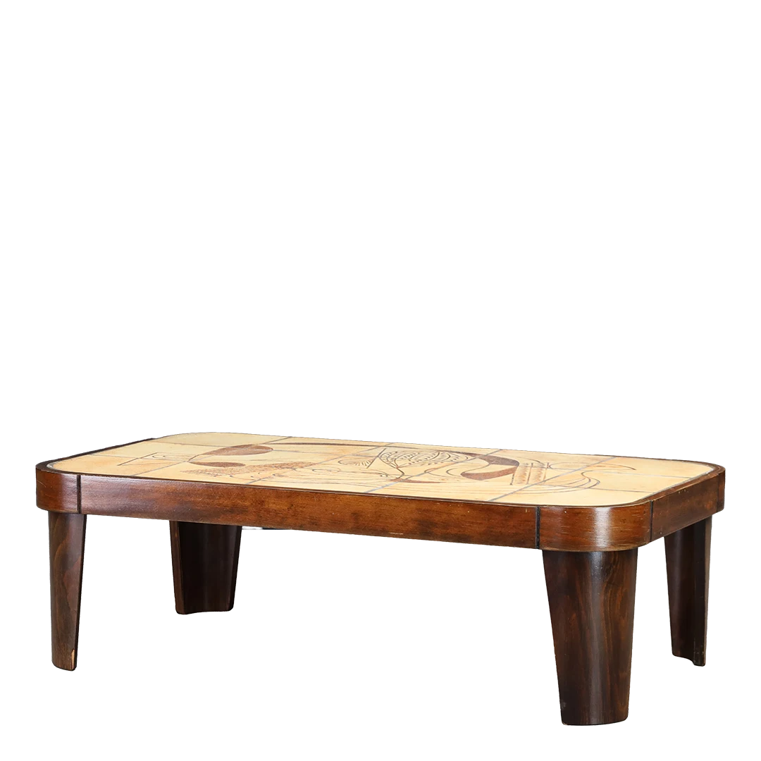 1960s Raymonde Leduc : "Two Doves" abstract ceramic coffee table