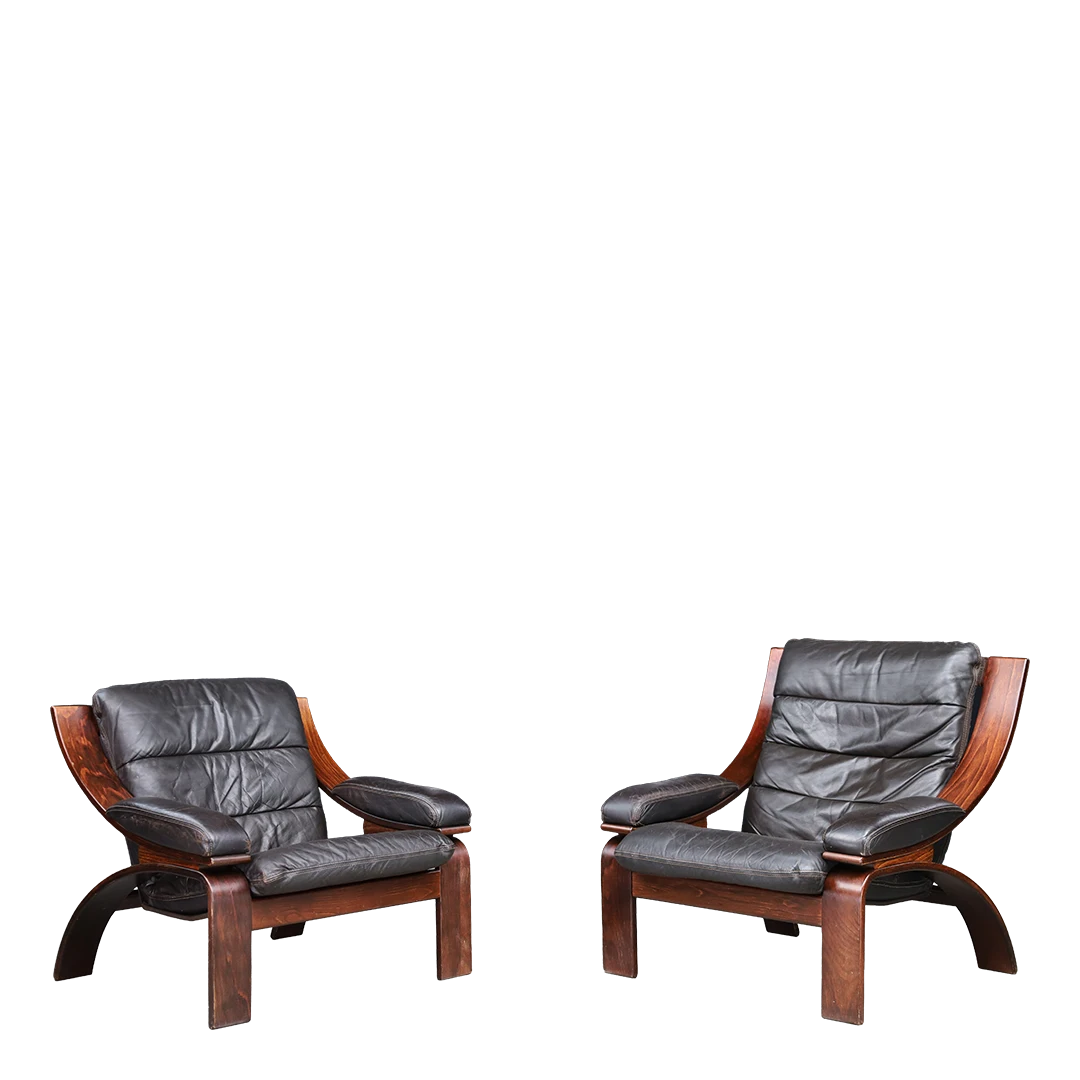 1970s Dutch COJA : bent beechwood and black leaher armchair, Netherlands