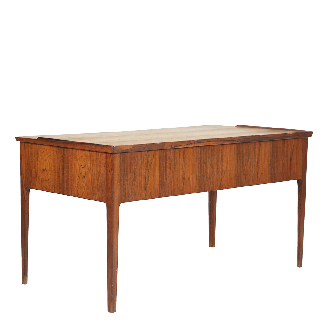 1960s Danish : five drawer rosewood desk w/brass handles & gallery