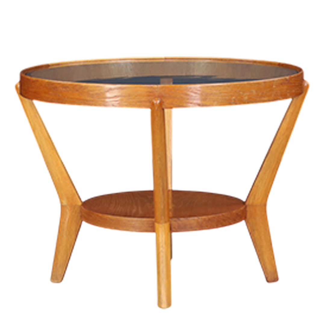 1940s Kozelka & Kropáček : bent beechwood & glass coffee/side table