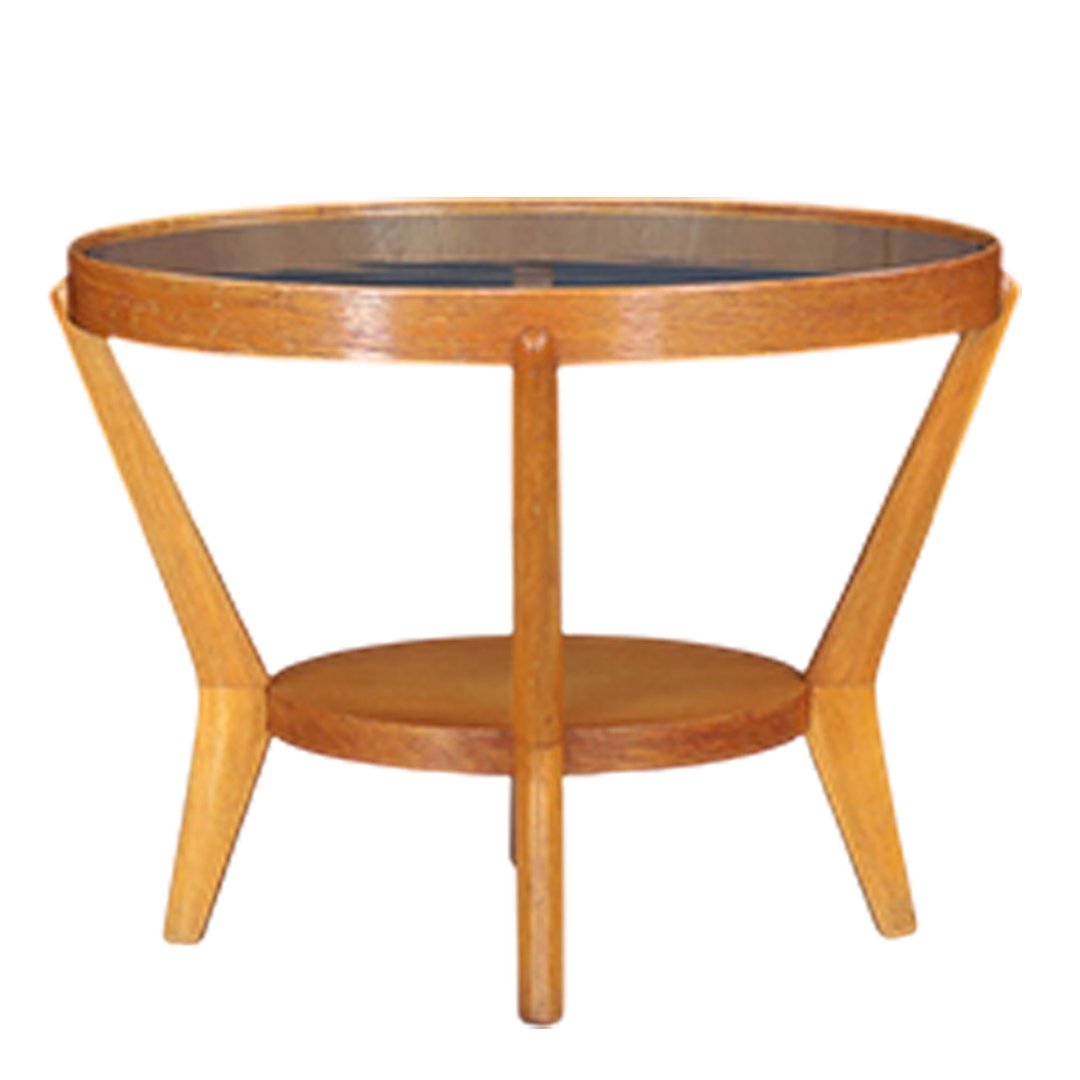 1940s Kozelka & Kropáček : bent beechwood & glass coffee/side table