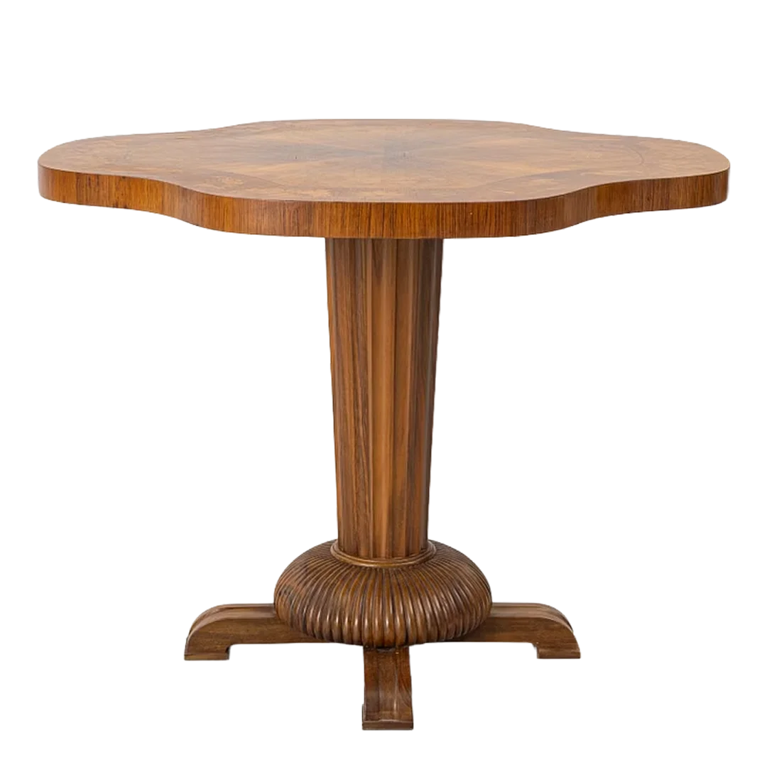 1918 Swedish : late Art Nouveau pedestal salon table w/intarsia