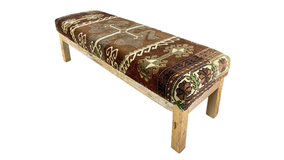 1960s Turkish Kilim long bench, recycled wood frame