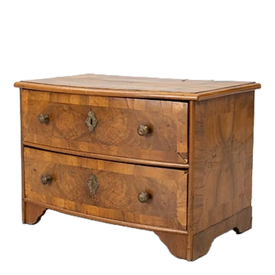 1830s Swedish : figural walnut 2-drawer bowed chest of drawers
