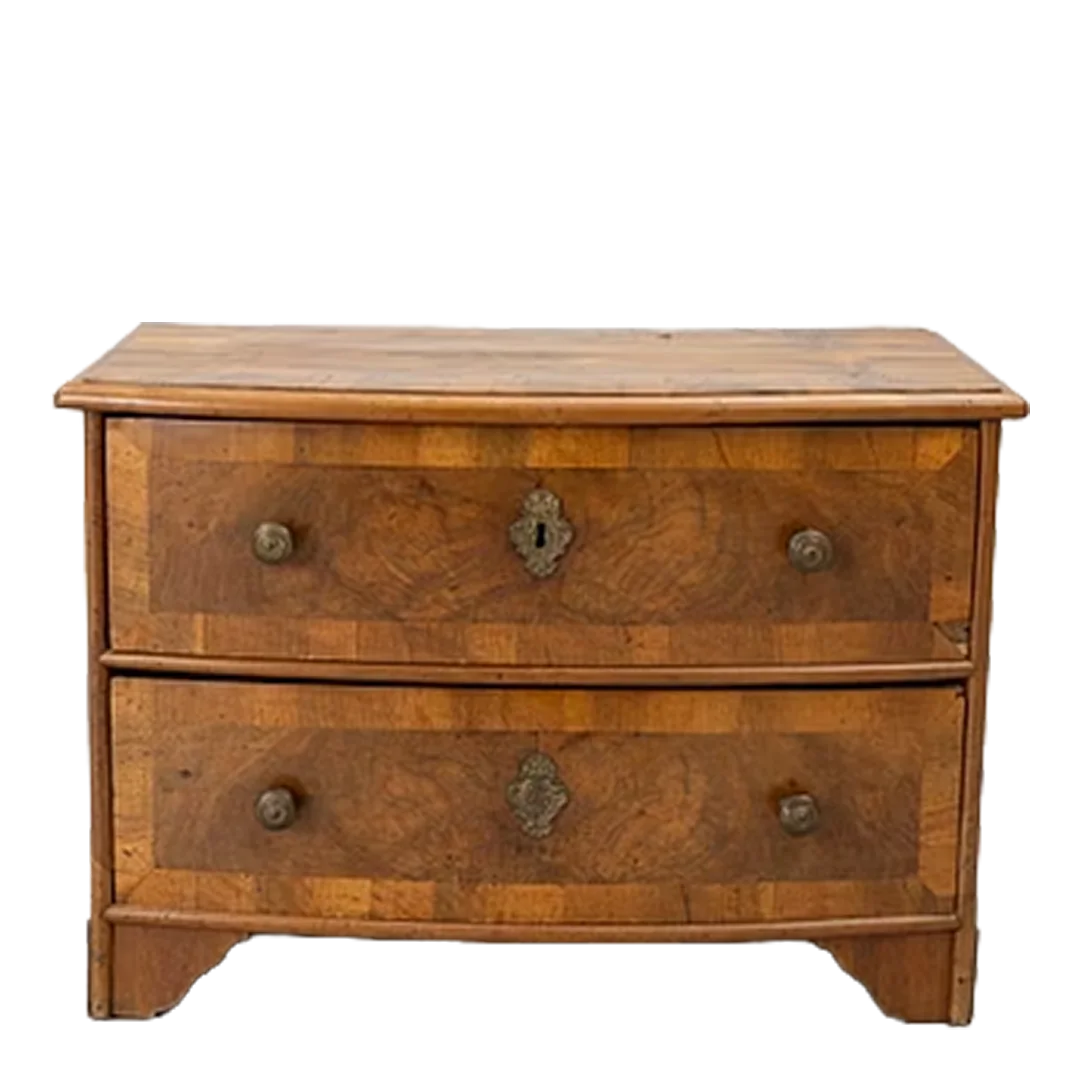 1830s Swedish : figural walnut 2-drawer bowed chest of drawers