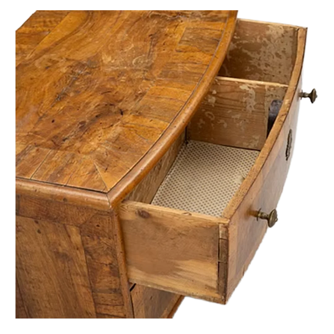 1830s Swedish : figural walnut 2-drawer bowed chest of drawers