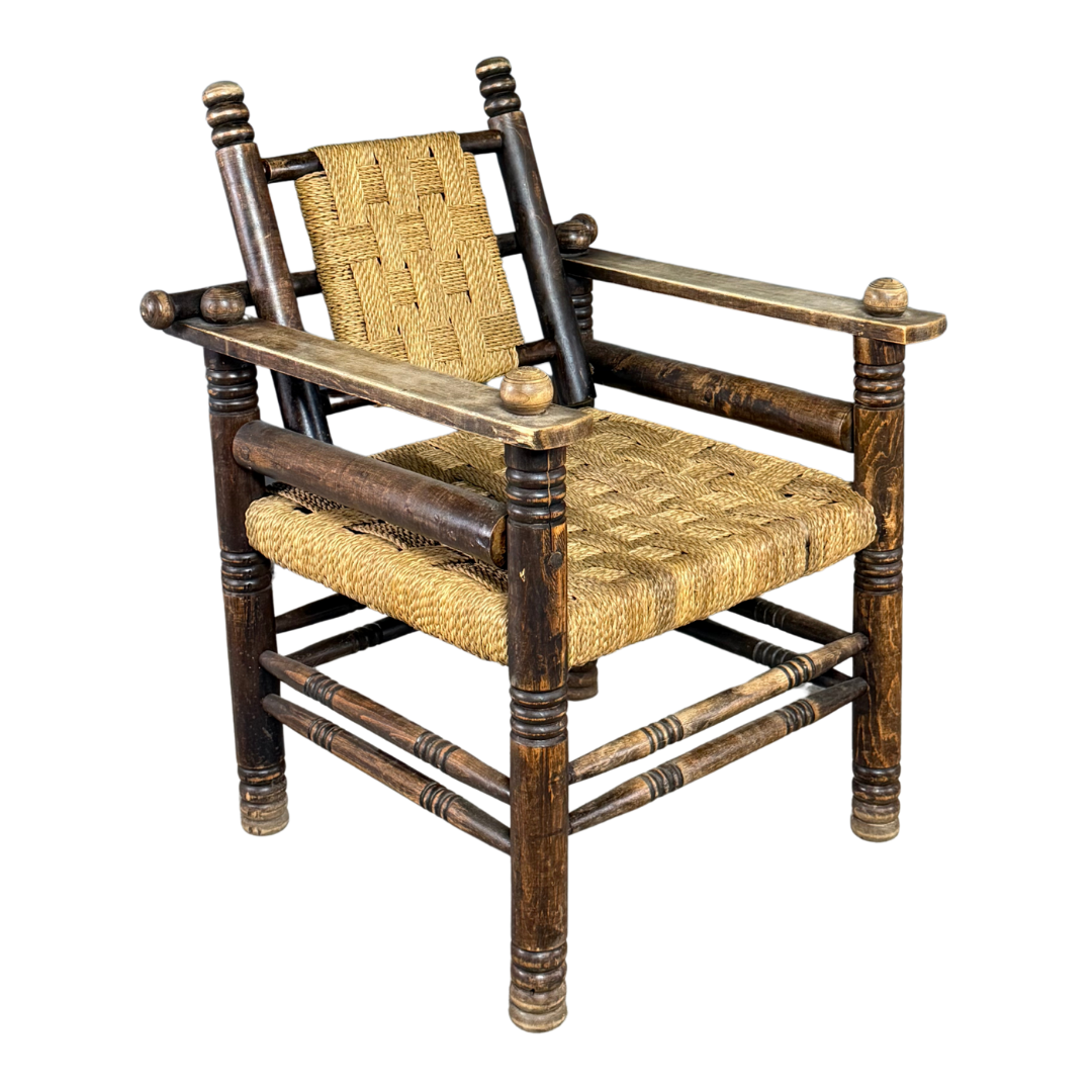 1950 French : woven rush chaise provençale rustique armchair