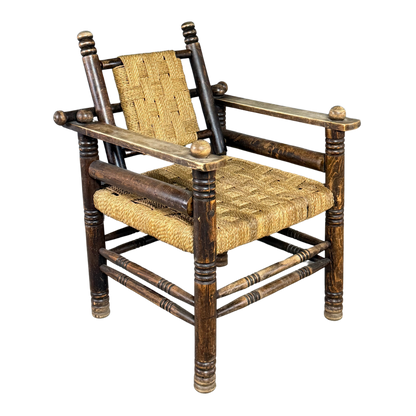 1950 French : woven rush chaise provençale rustique armchair