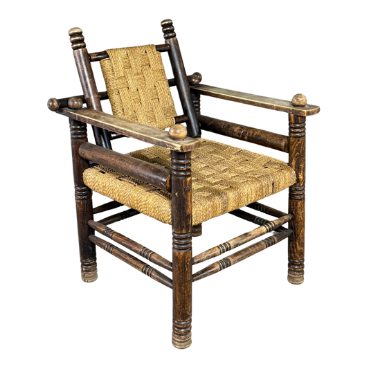 1950 French : woven rush chaise provençale rustique armchair