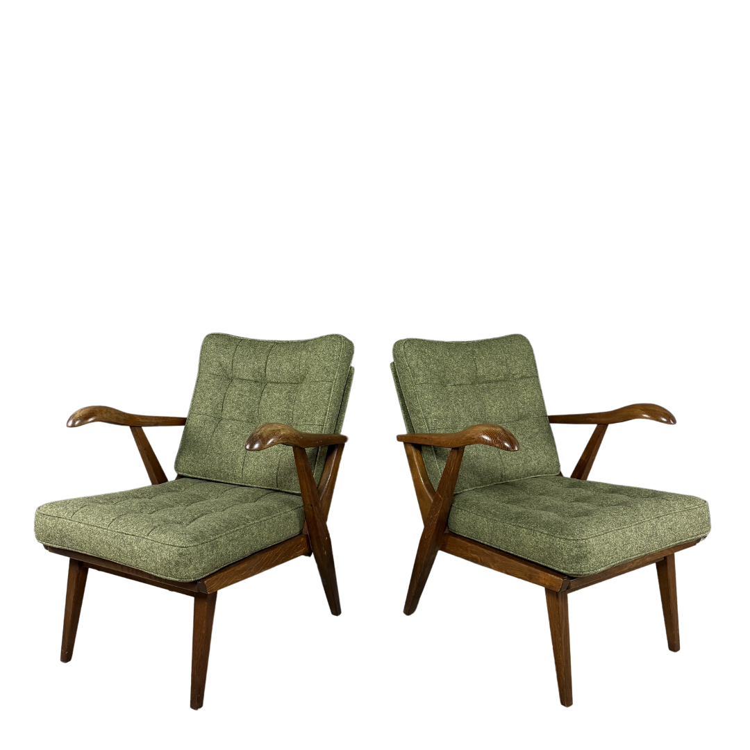 1960s Krasna Jizba : dark stained elmwood lounge chair w/felted wool