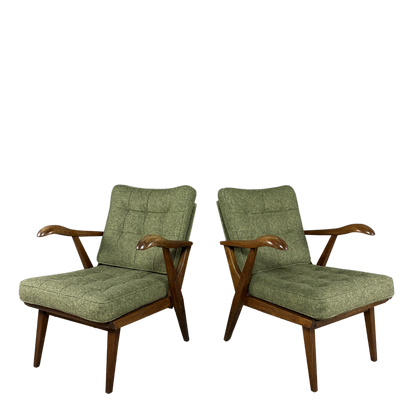 1960s Krasna Jizba : dark stained elmwood lounge chair w/felted wool