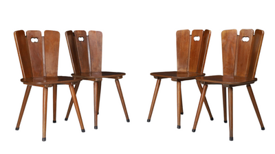 Set four 1950s French brutalist & copper side chairs