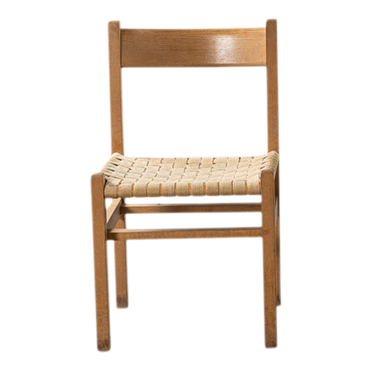 1950s Andrées Fabriks : oakwood & woven linen dining chairs, Sweden, quantity available