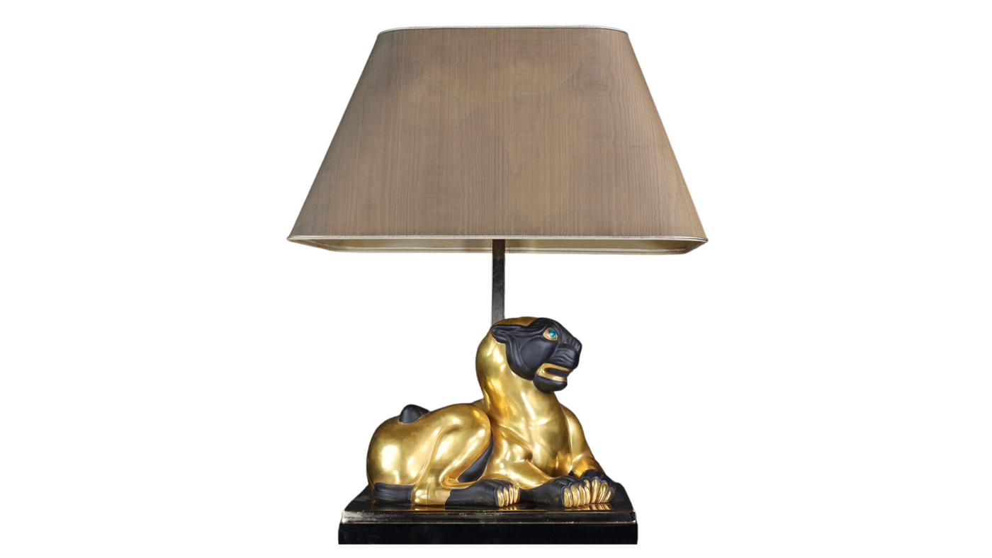 1970s Italian ceramic and brass lion lamp