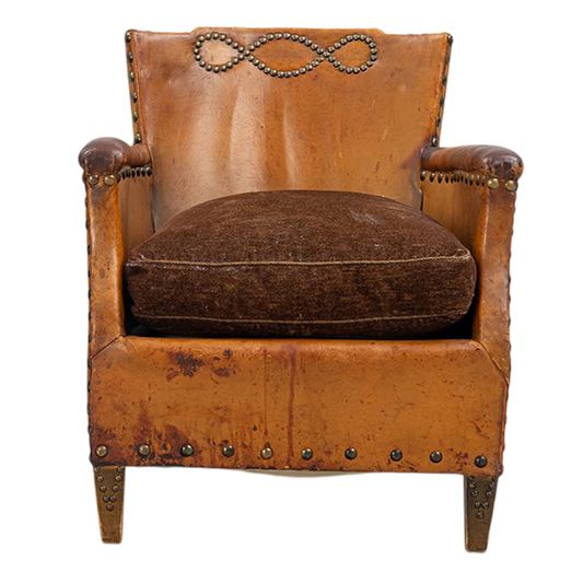 1930s Otto Schulz : pair Art Deco leather armchairs w/bo-point