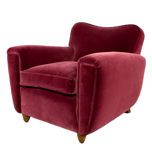 1940s Italian : pair classic velvet modernist club chairs