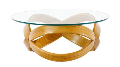 1970s Italian ash wood ribbon 35" coffee table