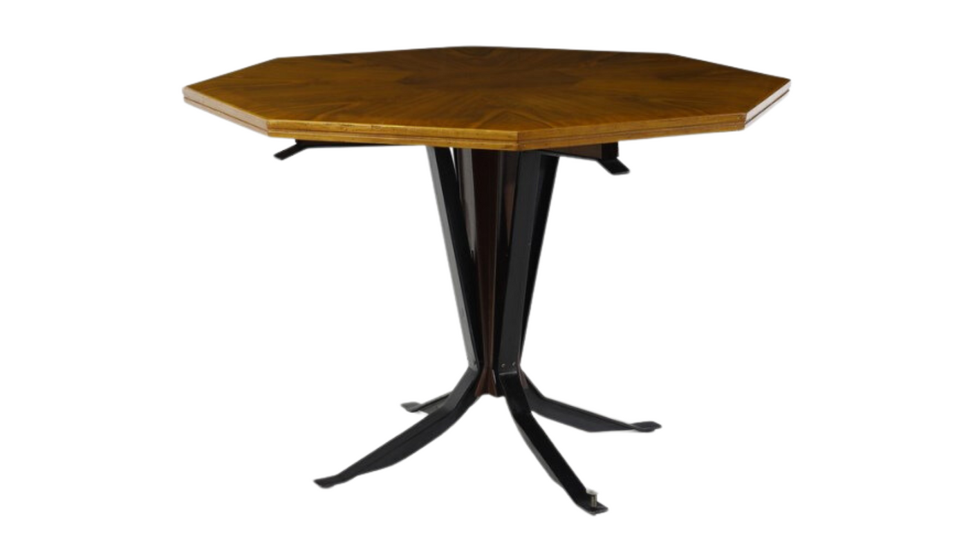 1940s Italian radica wood center table w/iron base