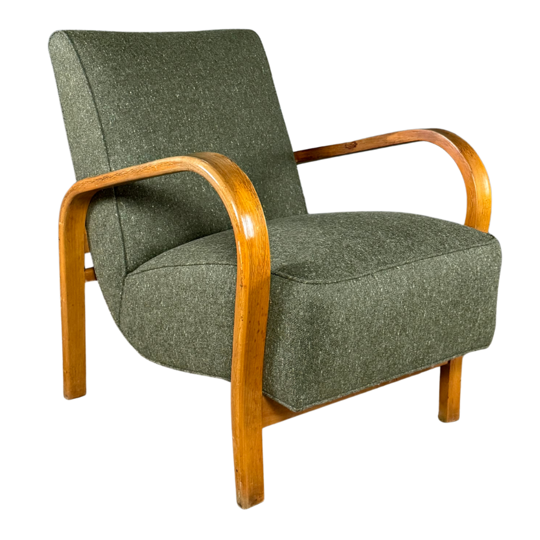 1950s Czech : sculpted bent beechwood armchair w/new upholstery