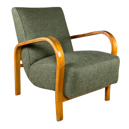 1950s Czech : sculpted bent beechwood armchair w/new upholstery