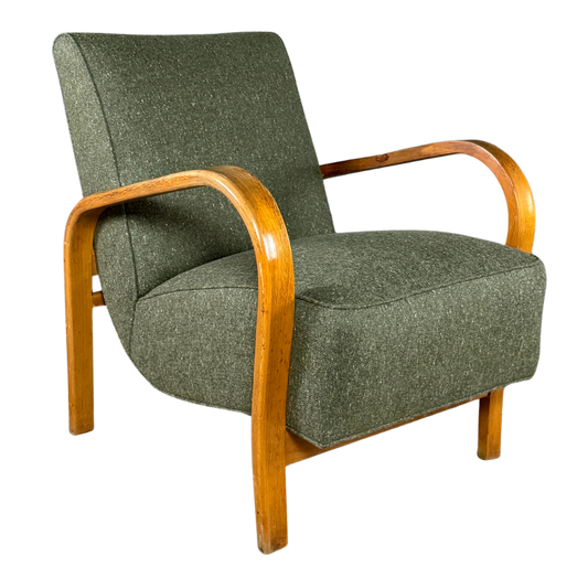 1950s Czech : sculpted bent beechwood armchair w/new upholstery